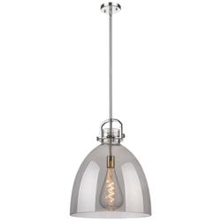 Newton Bell 16" Wide Stem Hung Polished Nickel Pendant With Smoke Shad
