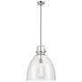 Newton Bell 16" Wide Stem Hung Satin Nickel Pendant With Clear Shade