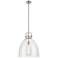 Newton Bell 16" Wide Stem Hung Satin Nickel Pendant With Clear Shade