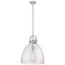Newton Bell 16" Wide Stem Hung Satin Nickel Pendant With Seedy Shade