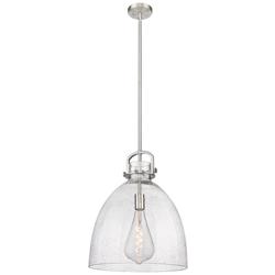 Newton Bell 16" Wide Stem Hung Satin Nickel Pendant With Seedy Shade