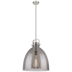 Newton Bell 16" Wide Stem Hung Satin Nickel Pendant With Smoke Shade