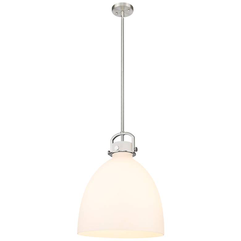 Image 1 Newton Bell 16" Wide Stem Hung Satin Nickel Pendant With White Shade