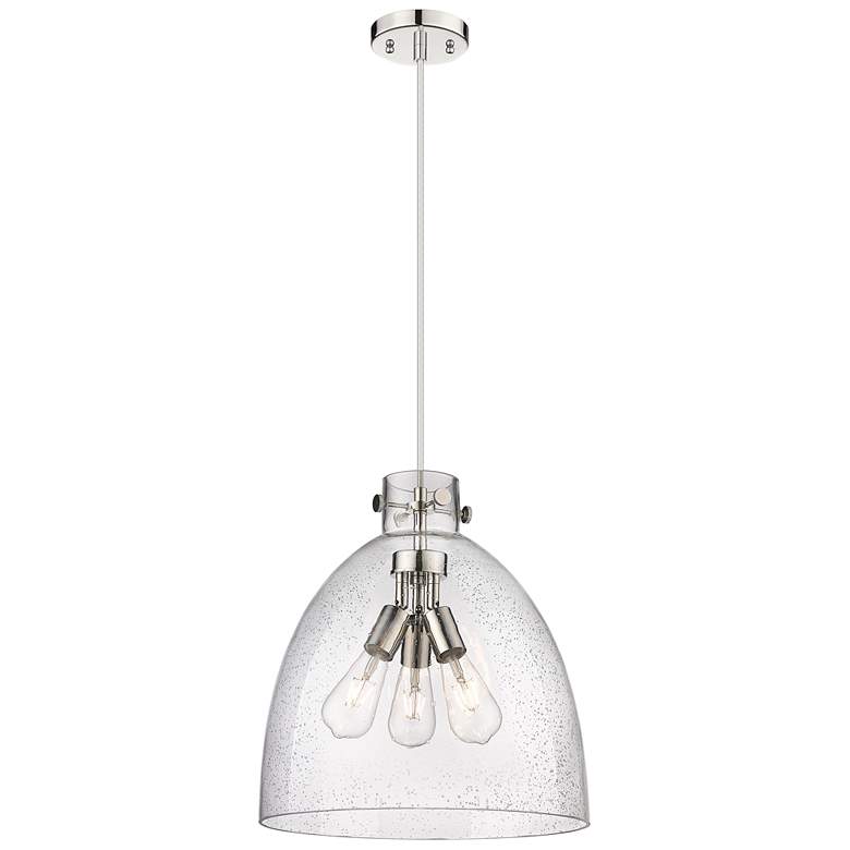Image 1 Newton Bell 16 inchW 3 Light Polished Nickel Cord Hung Pendant With Seedy 