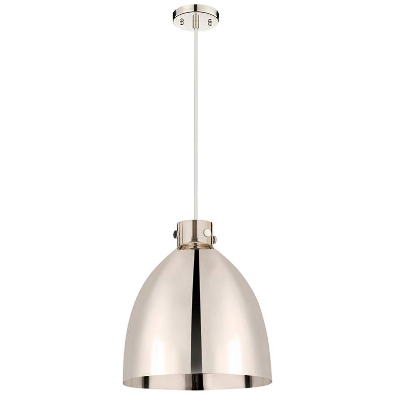 Image 1 Newton Bell 16"W Polished Nickel Corded Pendant With Polished Nickel S