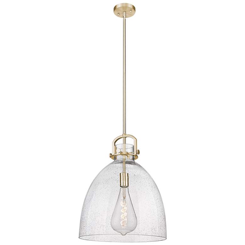 Image 1 Newton Bell 16"W Champagne Bronze Stem Arched Pendant With Seedy Shade