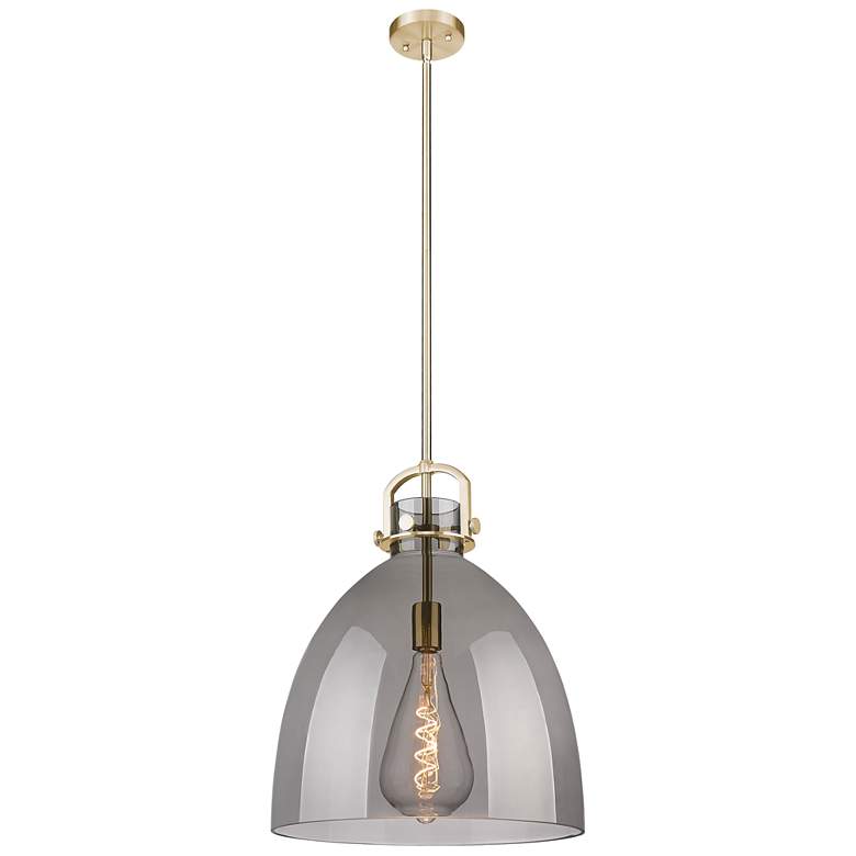 Image 1 Newton Bell 16"W Champagne Stem Arched Pendant With Light Smoke Shade