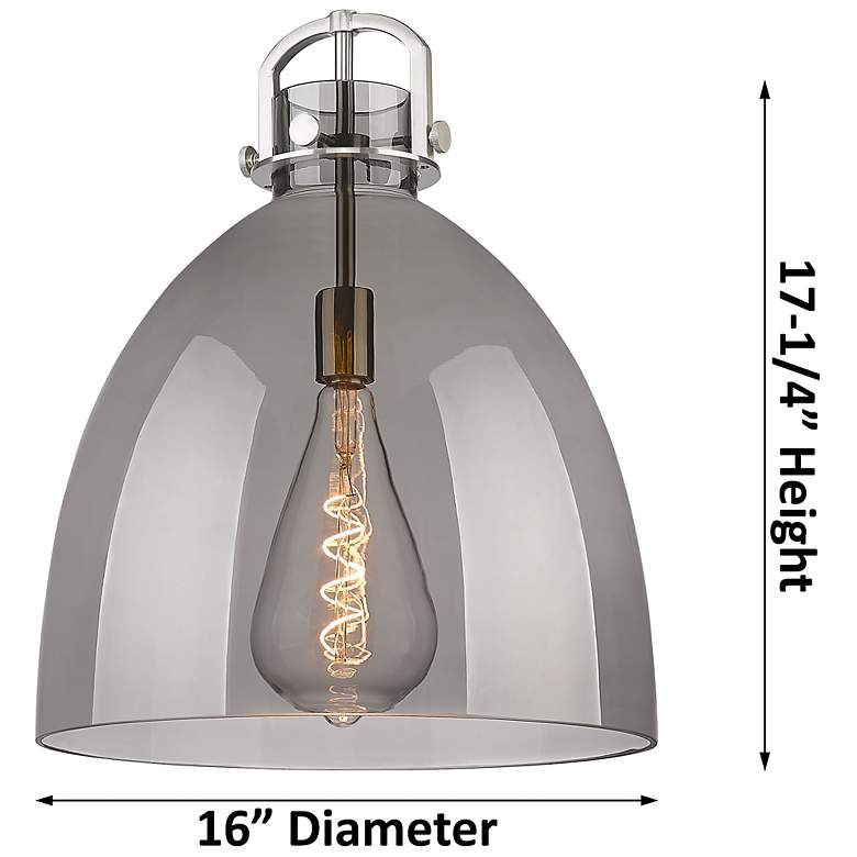 Image 2 Newton Bell 16"W Champagne Stem Arched Pendant With Light Smoke Shade more views