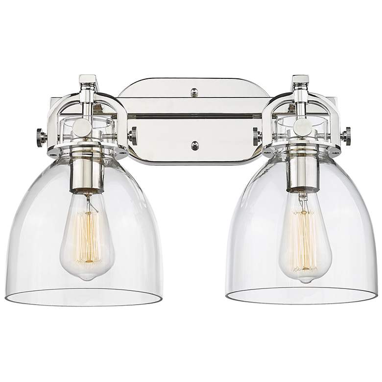 Image 1 Newton Bell 17" Wide 2 Light Polished Nickel Bath Light With Clear Sha