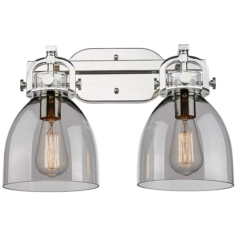 Image 1 Newton Bell 17" Wide 2 Light Polished Nickel Bath Light With Smoke Sha
