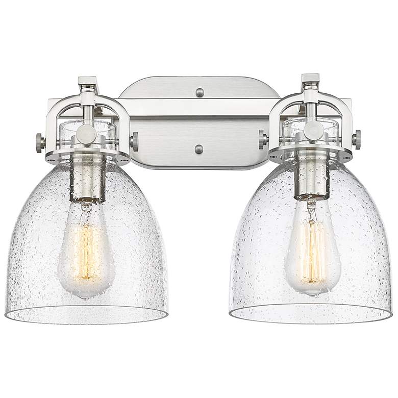 Image 1 Newton Bell 17" Wide 2 Light Satin Nickel Bath Light With Seedy Shade