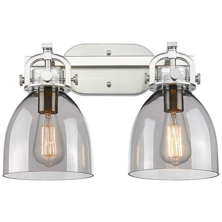 Image 1 Newton Bell 17" Wide 2 Light Satin Nickel Bath Light With Smoke Shade