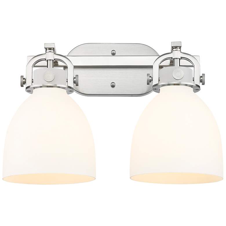 Image 1 Newton Bell 17" Wide 2 Light Satin Nickel Bath Light With White Shade