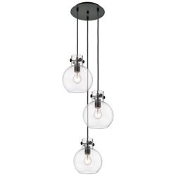 Newton Bell 18.63"W 6 Light Brushed Nickel Multi Pendant w/ Smoke Shad