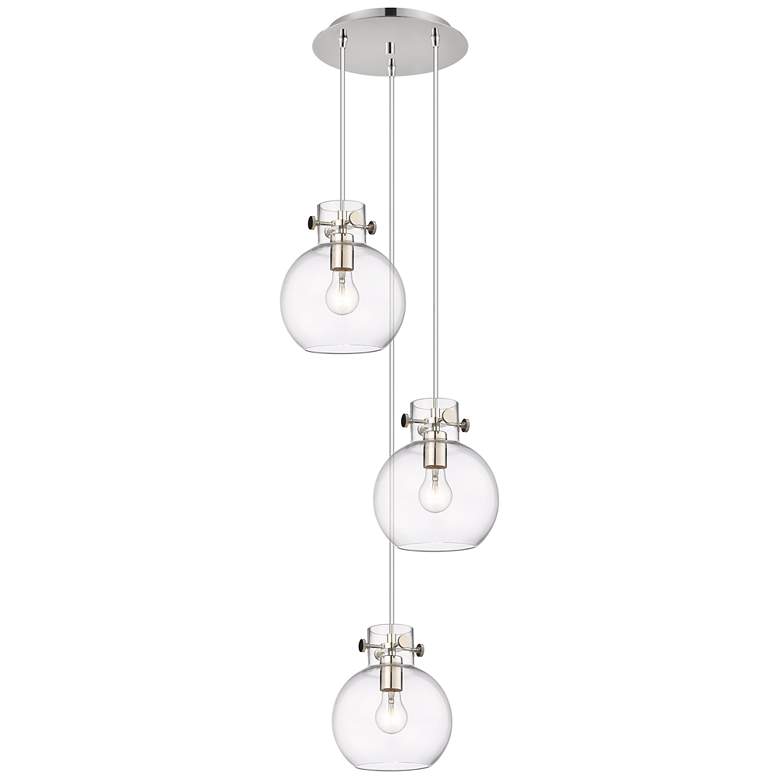 Image 1 Newton Bell 18.63"W 6 Light Polished Nickel Multi Pendant w/ Clear Sha