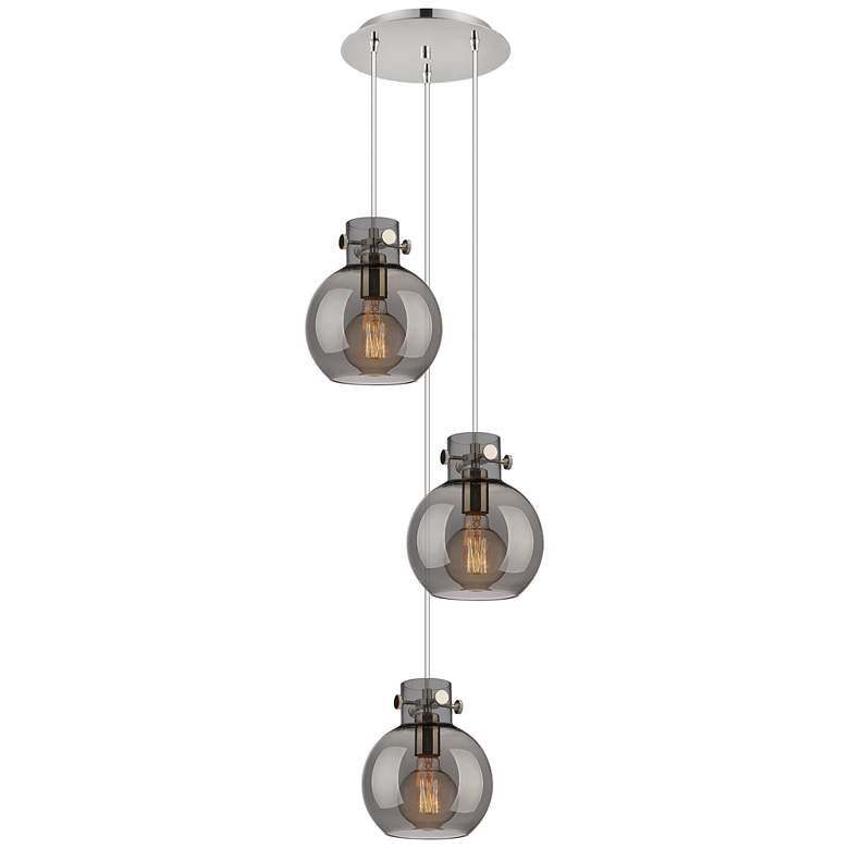 Image 1 Newton Bell 18.63"W 6 Light Polished Nickel Multi Pendant w/ Smoke Sha