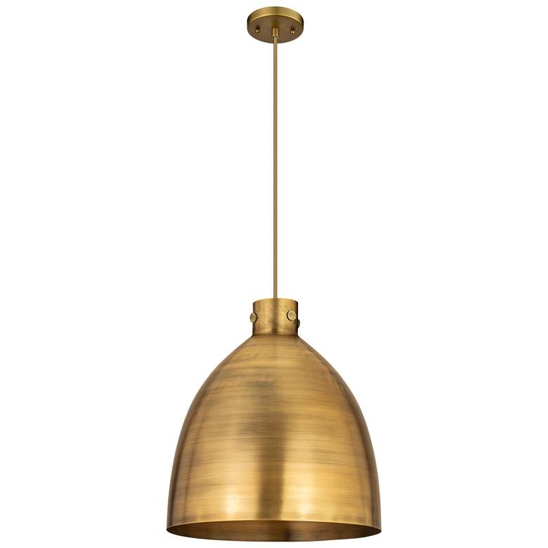Image 1 Newton Bell 18" Wide Brushed Brass Corded Pendant With Brushed Brass S