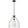 Newton Bell 18" Wide Cord Hung Matte Black Pendant With Clear Shade