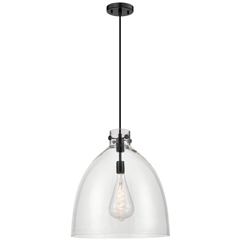 Image 1 Newton Bell 18" Wide Cord Hung Matte Black Pendant With Clear Shade