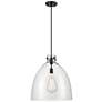Newton Bell 18" Wide Cord Hung Matte Black Pendant With Clear Shade