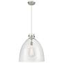 Newton Bell 18" Wide Cord Hung Satin Nickel Pendant With Clear Shade