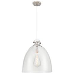 Newton Bell 18&quot; Wide Cord Hung Satin Nickel Pendant With Clear Shade