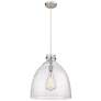 Newton Bell 18" Wide Cord Hung Satin Nickel Pendant With Seedy Shade