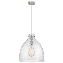 Newton Bell 18&quot; Wide Cord Hung Satin Nickel Pendant With Seedy Shade