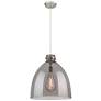 Newton Bell 18" Wide Cord Hung Satin Nickel Pendant With Smoke Shade