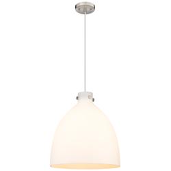 Newton Bell 18&quot; Wide Cord Hung Satin Nickel Pendant With White Shade