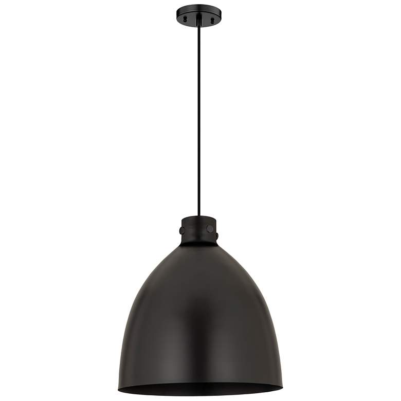 Image 1 Newton Bell 18" Wide Matte Black Cord Hung Pendant With Matte Black Sh