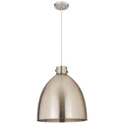 Newton Bell 18&quot; Wide Satin Nickel Cord Hung Pendant With Satin Nickel