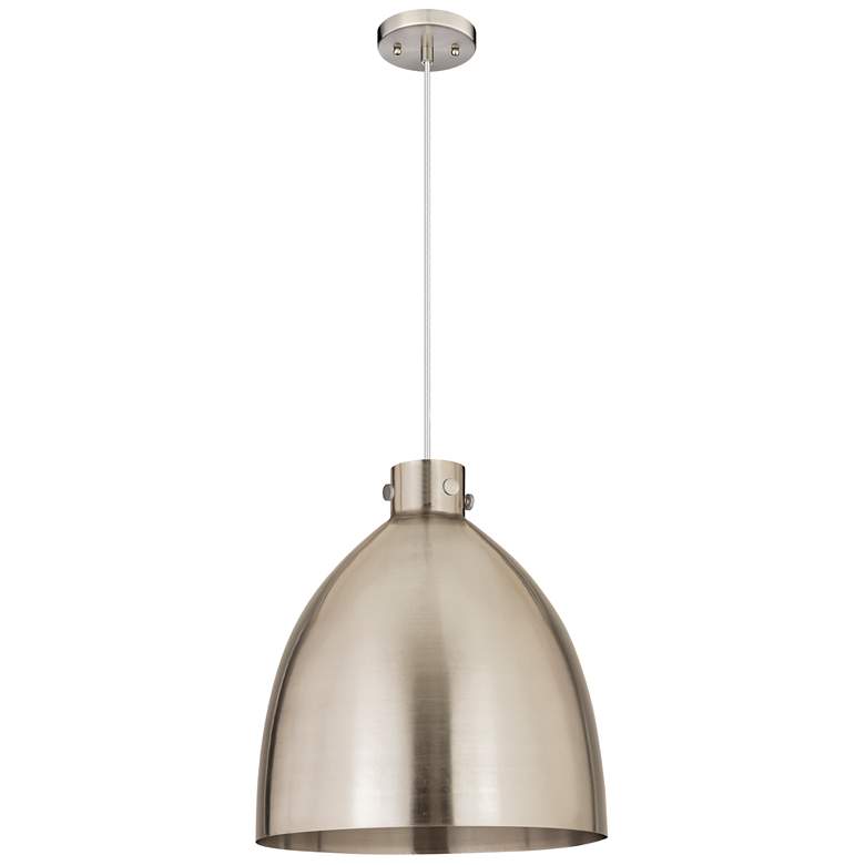 Image 1 Newton Bell 18" Wide Satin Nickel Cord Hung Pendant With Satin Nickel