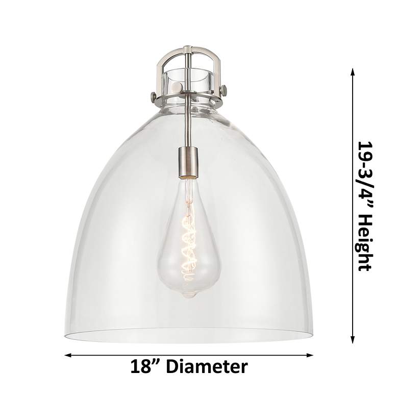 Image 2 Newton Bell 18" Wide Stem Hung Brushed Brass Pendant With Clear Shade more views