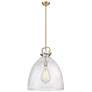 Newton Bell 18" Wide Stem Hung Brushed Brass Pendant With Seedy Shade