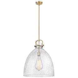 Newton Bell 18" Wide Stem Hung Brushed Brass Pendant With Seedy Shade