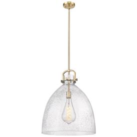 Newton Bell 18" Wide Stem Hung Brushed Brass Pendant With Seedy Shade Newton Bell 18" Wide Stem Hung Brushed Brass Pendant With Seedy Shade