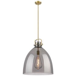 Newton Bell 18" Wide Stem Hung Brushed Brass Pendant With Smoke Shade