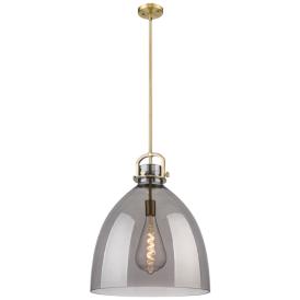 Newton Bell 18" Wide Stem Hung Brushed Brass Pendant With Smoke Shade Newton Bell 18" Wide Stem Hung Brushed Brass Pendant With Smoke Shade