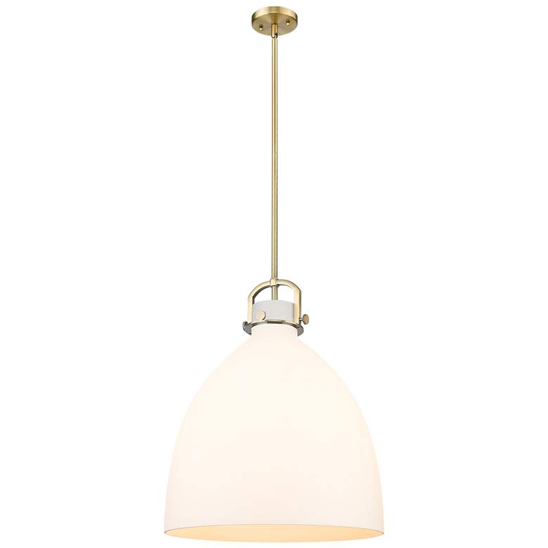 Image 1 Newton Bell 18" Wide Stem Hung Brushed Brass Pendant With White Shade