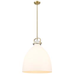 Newton Bell 18" Wide Stem Hung Brushed Brass Pendant With White Shade