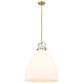 Newton Bell 18" Wide Stem Hung Brushed Brass Pendant With White Shade Newton Bell 18" Wide Stem Hung Brushed Brass Pendant With White Shade