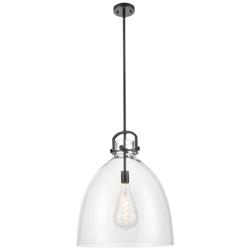 Newton Bell 18&quot; Wide Stem Hung Matte Black Pendant With Clear Shade