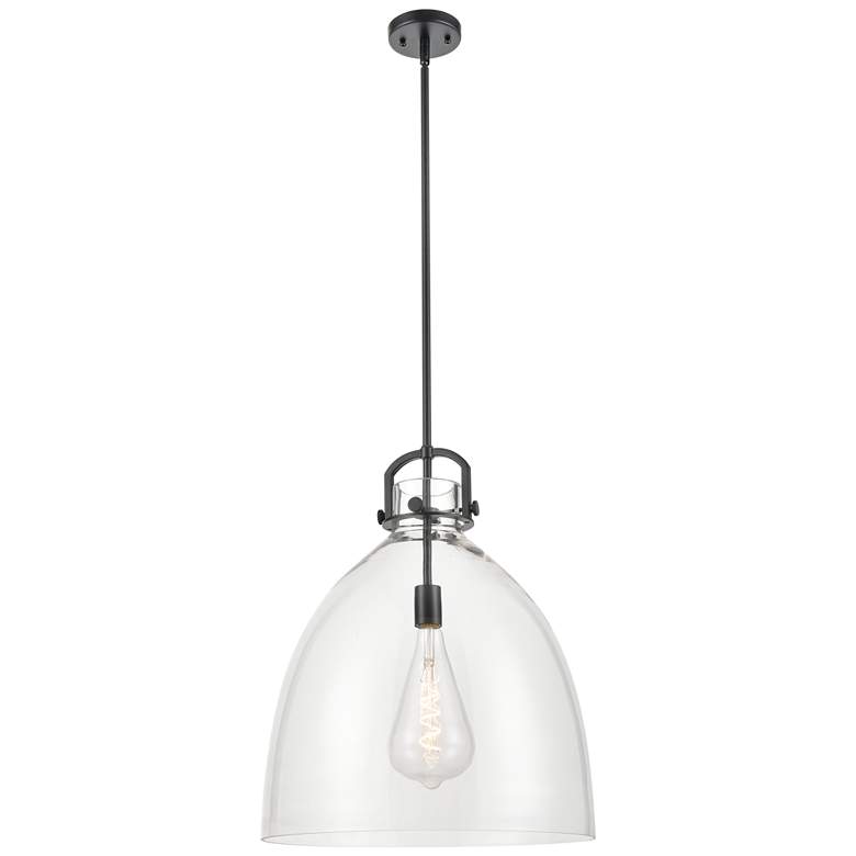 Image 1 Newton Bell 18 inch Wide Stem Hung Matte Black Pendant With Clear Shade