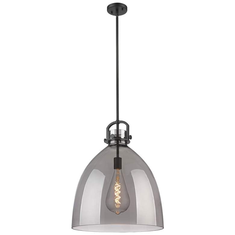 Image 1 Newton Bell 18 inch Wide Stem Hung Matte Black Pendant With Smoke Shade