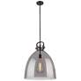 Newton Bell 18" Wide Stem Hung Matte Black Pendant With Smoke Shade