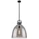 Newton Bell 18" Wide Stem Hung Matte Black Pendant With Smoke Shade