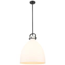 Newton Bell 18&quot; Wide Stem Hung Matte Black Pendant With White Shade
