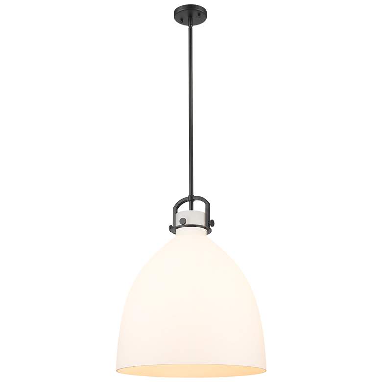 Image 1 Newton Bell 18" Wide Stem Hung Matte Black Pendant With White Shade