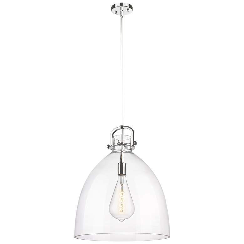 Image 1 Newton Bell 18" Wide Stem Hung Polished Nickel Pendant With Clear Shad